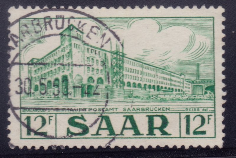 Saar, 1953, Main Post Office, 12fr, sc#238, used