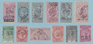 CEYLON - GROUP OF 12 USED STAMP DUTY REVENUE STAMPS - M595