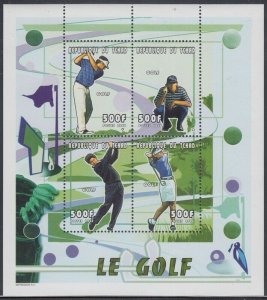 CHAD Sc# 893-a-d SHEETLET of 4 DIFFERENT GOLF STAMPS