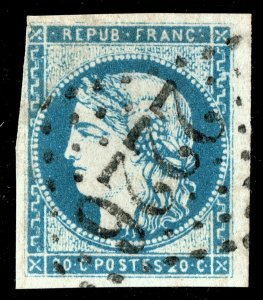 [st3286] France 1870 Yvert#44a used 20c blue cat:850 € signed calves