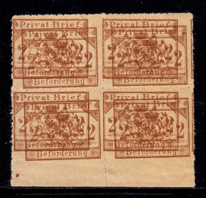 GERMANY — 1886 2pf MAINZ LOCAL— BLK/4 W/DOUBLE IMPRESSION (PRINTER'S WASTE)— MNH