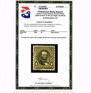 AFFORDABLE GENUINE SCOTT #222 F-VF CENTERING USED 1890 DARK BROWN ABNC PSE CERT