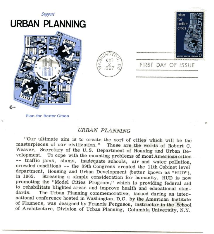 1333 Urban Planning  Cover Craft Cachets, CCC,  FDC