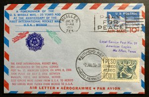 1959 McAllen TX USA Airmail cover To Reynosa Mexico Rocket Flight 23 Years Anniv