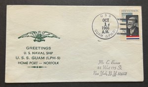 Naval Cover - USS  GUAM LPH-9 OCT 1966 GREETINGS FROM NORFOLK Navy Cachet