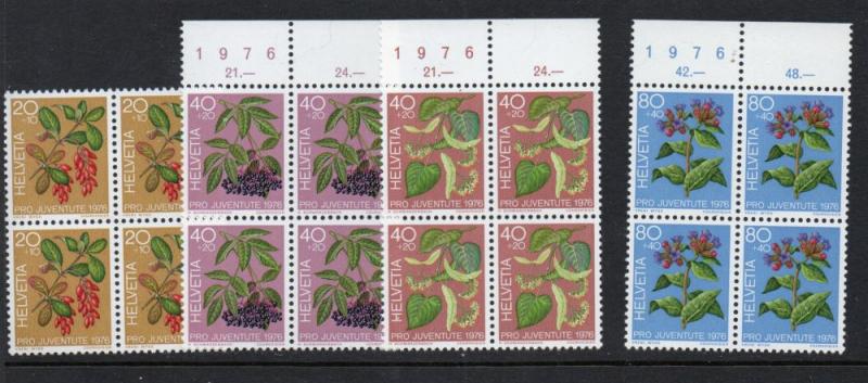 Switzerland Sc B443-46 1976 Plants  Pro Juventute stamp set mint NH Blocks of 4