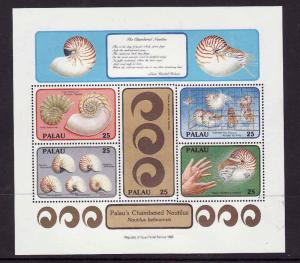 Palau-Sc#203- id7-unused NH sheet-Marine Life-Chambered Nautilus-1988-