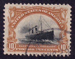 US Scott 299, 1901 Fast Ocean Navigation, 10c yellow brown/blk, VERY FINE USED