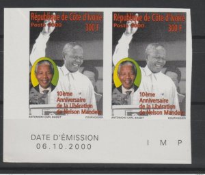 2000 Ivory Coast IMPERF ND Nelson Mandela Madiba Coin Dated Date PAIR MNH**-