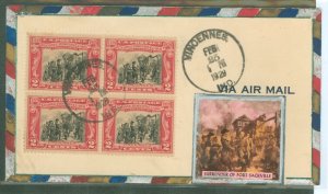 US 651 1929 2c George Rogers Clark/Battle of Vincennes on an addressed FDC/block of four on a homemade cachet on an airmail enve