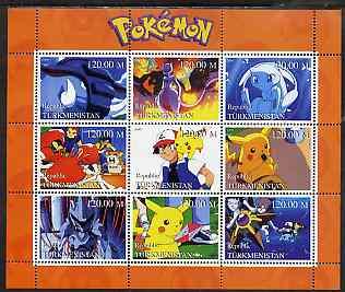 Turkmenistan 2000 Pokemon perf sheetlet containing 9 valu...