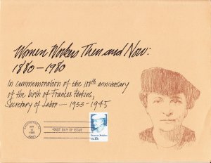 US Dept of Labor Women's Bureau FDC Oversize Poster #1821  Frances Perkins 1980