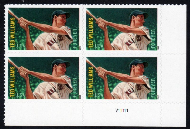 SC# 4694 - (45c) - MLB - All-Stars - Ted Williams - MNH plate Block/4