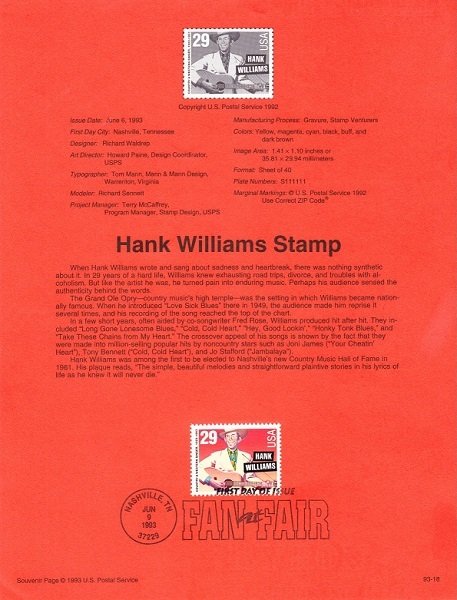 US SP1030A Hank Williams Souvenir Page #2723A (11.2 x 11.5)