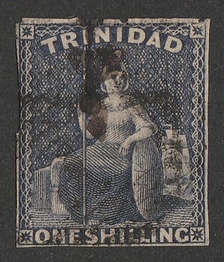 TRINIDAD 1859 Britannia 1/- purple-slate, no wmk, pin-perf 13½-14. RARE!
