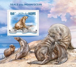 MALDIVES - 2013 - Indian Ocean Seals - Perf Souv Sheet - Mint Never Hinged