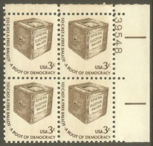 1975-81 Democracy Plate Block Of 4 3c Postage Stamps, Sc# 1584, MNH, OG