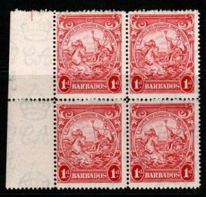 BARBADOS SG249a 1938 1d SCARLET p14 MNH BLOCK OF 4 RAGGED PERFS AT TOP