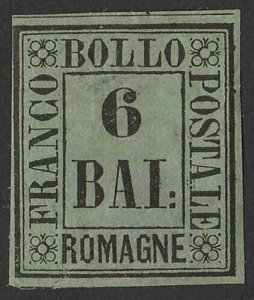 ITALY - ROMAGNA 1859 Type-set 6b black on yellow-green. Sass 7 €900.