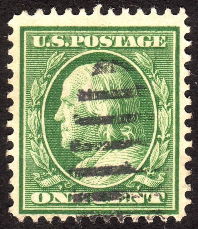 1910, US 1c, Franklin, Used, Sc 374v, Vertically ribbed paper