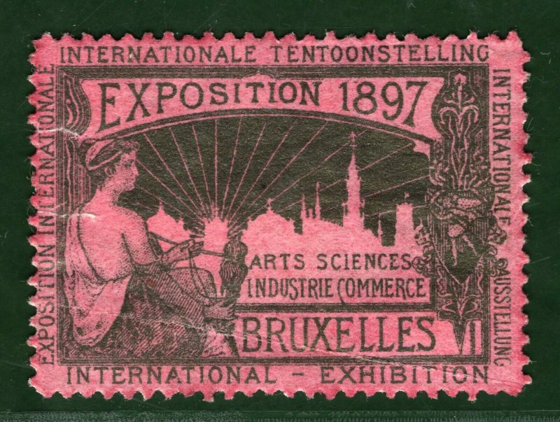 BRUSSELS EXHIBITION STAMP/LABEL Belgium 1897 *ROSE PAPER* Mint MM B2WHITE32