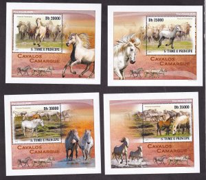 Sao Tome and Principe 2010 Horses 4 S/Sheets Deluxe Edition MNH