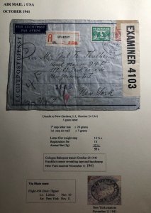 1941 Utrecht Netherlands Airmail Censored Cover To New York USA