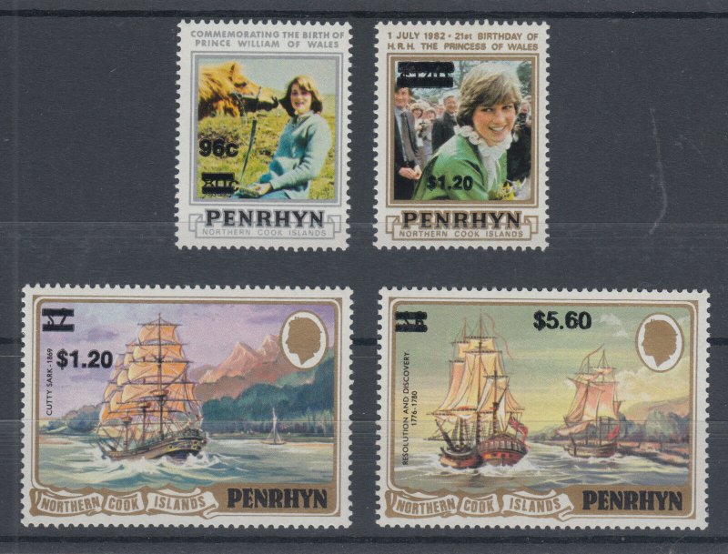 Penrhyn Sc 250/254 MNH. 1983 Surcharges, 4 different high values to set VF