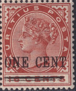 Sc# 90 Mauritius QV Queen Victoria surcharge One Cent on 16 MNH issue CV $5.15