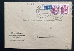 1949 Sulz Germany Allied occupation commercial Cover To Horb Tax Stamp