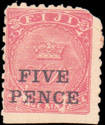 Fiji #52, Incomplete Set, 1892, Hinged, Damaged Rounded Corner