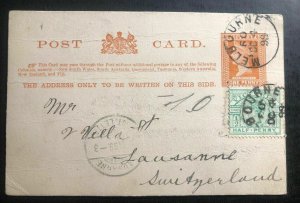 1899 Melbourne Australia Stationary Postcard Cover To Lausanne Switzerland