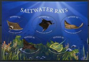 Tuvalu 2017 MNH Saltwater Rays Manta Ray Stingrays 5v M/S Fish Marine Stamps