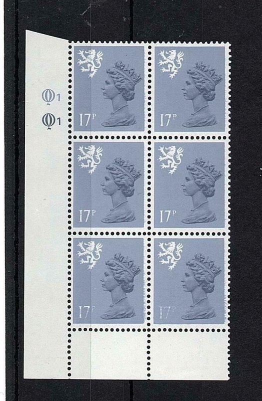 17p SCOTLAND REGIONAL UNMOUNTED MINT PLATE 1,1 BLOCK Cat £25 + PRINTING VARIETY