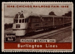 1948 US Poster Stamp Chicago Railroad Fair Burlington Lines Unused