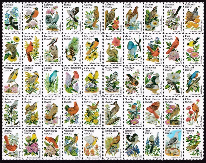 1982 State Birds & Flowers Sc 1953A - 2002A singles MNH 20c set of 50 Typical