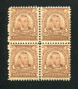 US Sc 303 Mint Never Hinged Original Gum 4¢ Grant Brown Block of Four VF