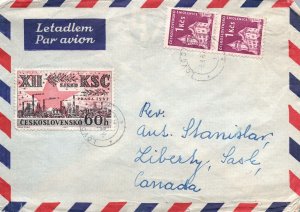 1963 CZECKOSLOVAKIA AIRMAIL COMBO COVER TO CANADA TRIPLE FRANKING INCL. PAIR