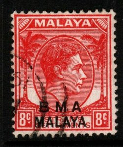 MALAYA BMA SG7 1945 8c SCARLET FINE USED