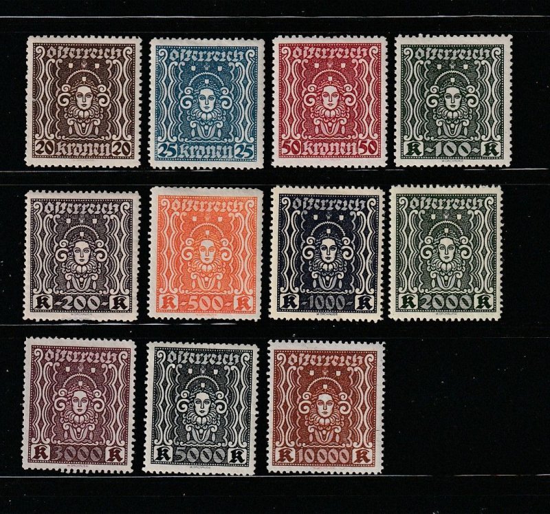 Austria 288-298 Complete Set Mint Hinged, Symbols Of Art and Science (B)