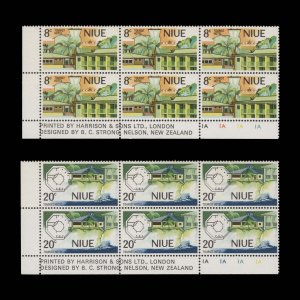 Niue 1975 (MNH) Opening of Tourist Hotel imprint/plate blocks ✔️