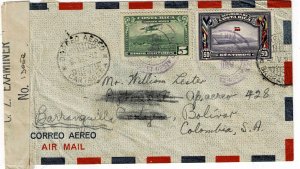 Costa Rica 1942 San Jose cancel on airmail cover to Colombia, censor, Soccer