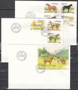 / Azerbaijan, Scott cat. 356-362, 363. Horses set & s/sheet. 3 First day covers.