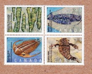 = PREHISTORIC AGE OF PRIMITIVE LIFE 1279-1282 MNH BLOCK OF 4 Canada 1990 q01