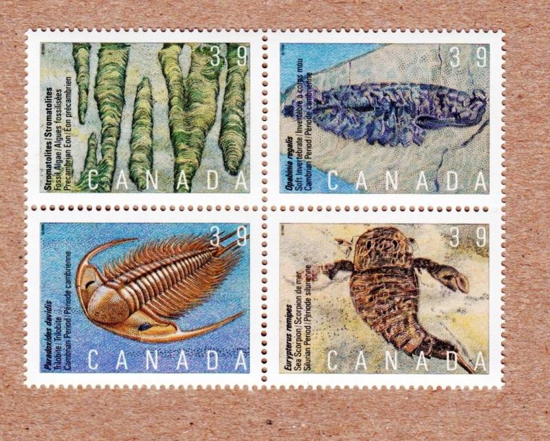 = PREHISTORIC AGE OF PRIMITIVE LIFE 1279-1282 MNH BLOCK OF 4 Canada 1990 q01