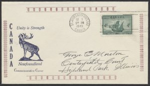 1949 #282 Newfoundland FDC Unity is Strength Cachet St Johns