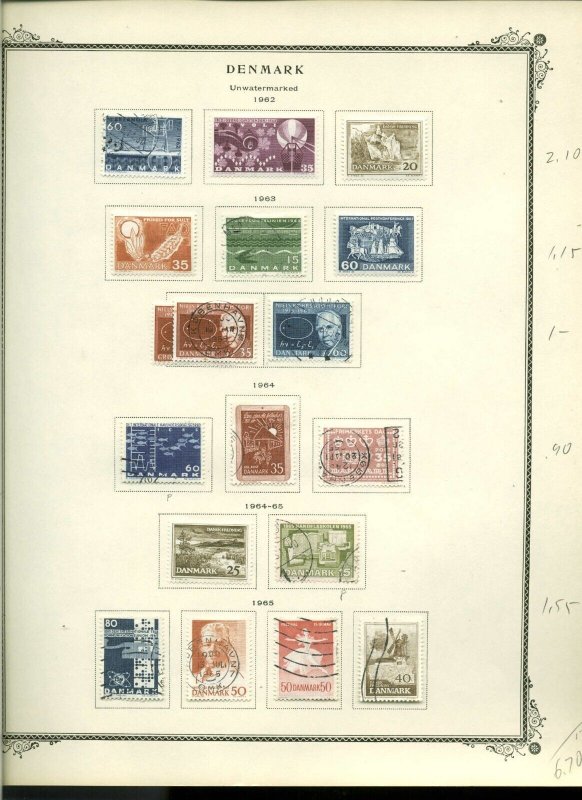 Collection, Denmark Part F Scott Album Pages, 1875/1970 Cat $198, Mint & Used