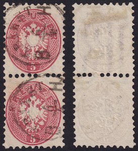 Austria - 1863 - Scott #24 - used pair - TRIEST B.H. pmk Italy - watermark