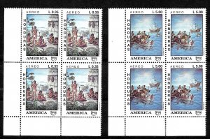 #6618 HONDURAS 1992 UPAEP AMERICA DISCOVERY COLOMBUS SHIPS BLOCx4 YV AE 799J/K