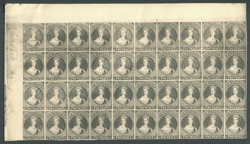 NEW ZEALAND #2 PLATE PROOF PART SHEET OF 40